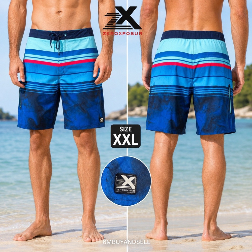 ZeroXposur Mens XXL Board Shorts Blue Striped Swim Trunks A88111S NVY IBIZA